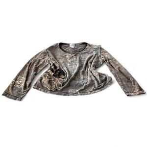 Vintage Chico’s Brown Beige Patchwork Lace Detail Top Size 1 Fits like a Medium